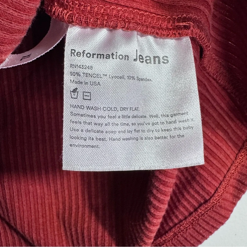 Reformation Jeans Ribbed Crop Top XL Red Scoop Neck Long Sleeve Tee